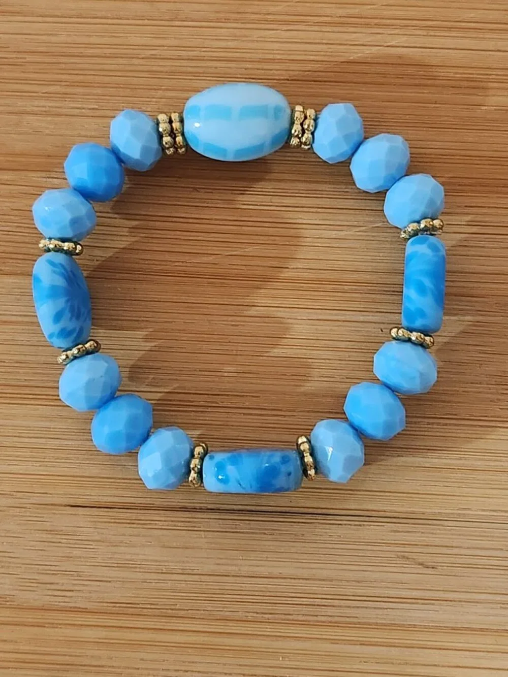 Hand crafted Blue Beaded Bracelet and Earrings Set